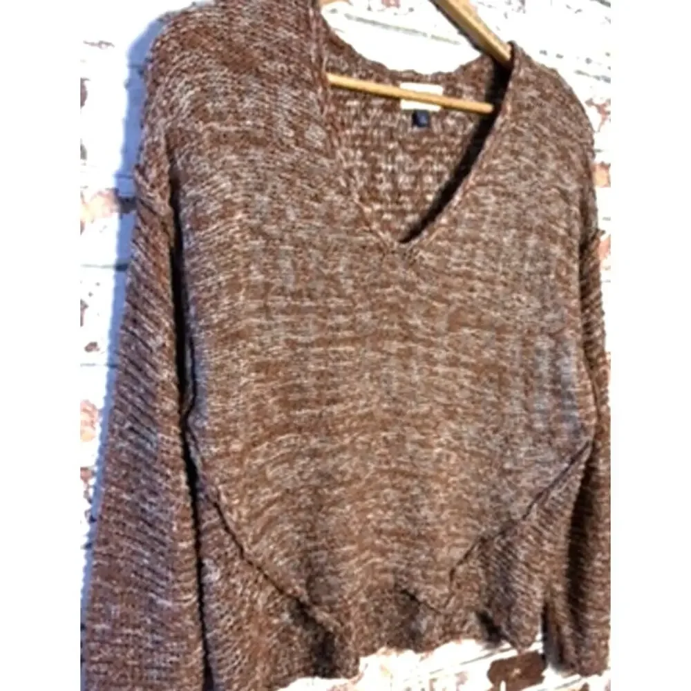 Universal Thread Oversized Pure Cotton Brown Marled Knit V-Neck Sweater